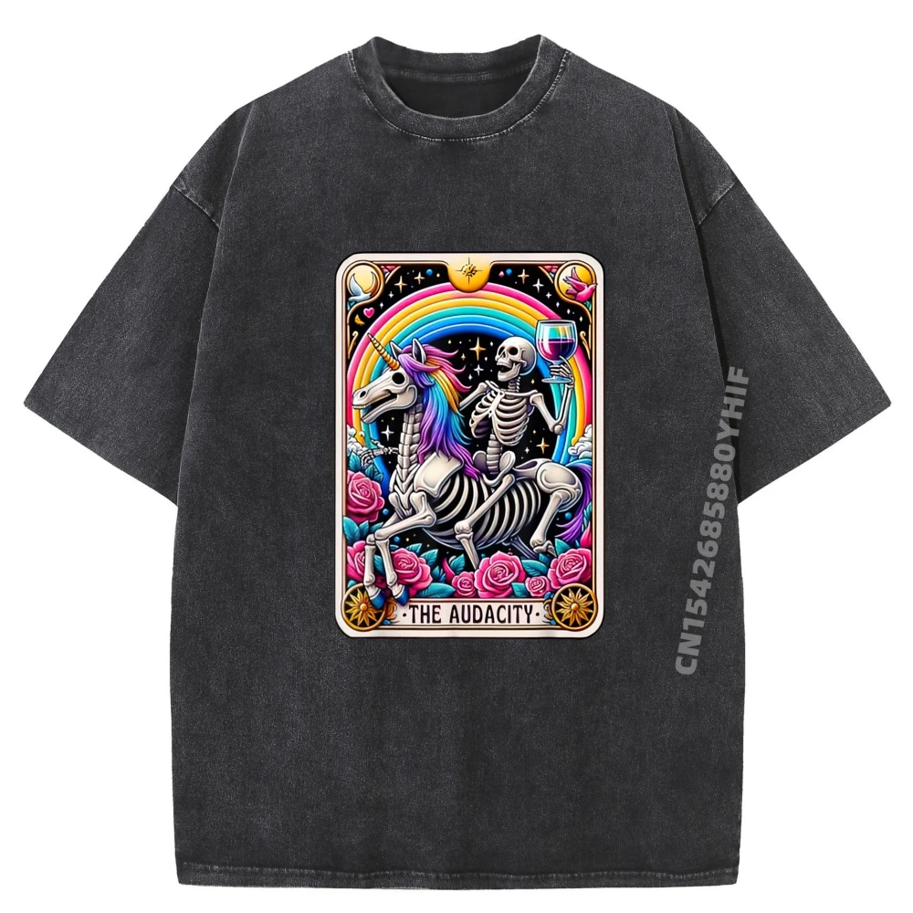 

Letter The Audacity Funny Tarot Card Graphic T Shirt Funny Autumn Tees Retro Washed T-shirts Gothic Style