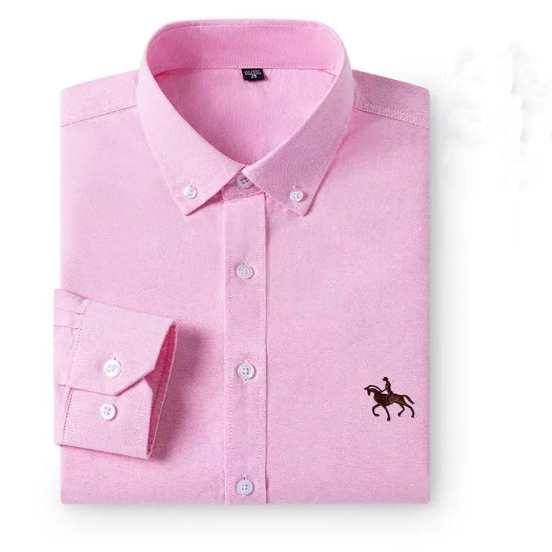 Plus Size 6XL 100% Cotton Long-sleeve Shirts For Men Oxford Embroidery Slim Formal Without Pocket White Office Elegant Clothes