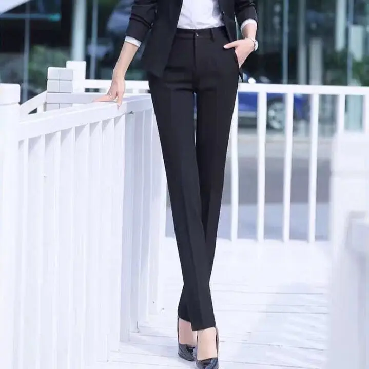 Women's Trousers Straight-leg Spring and Summer Work Career Work Slim Casual Mid-waist Formal Suit Pants