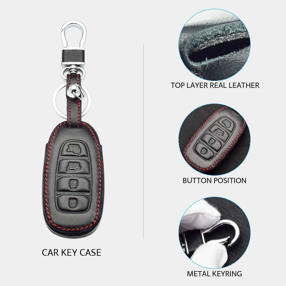 ATOBABI Leather Car Key Case Keychain For Hyundai Verna SantaFe 2018 2019 2020 i30 Palisade Kona Azera Accent Smart Remote Cover