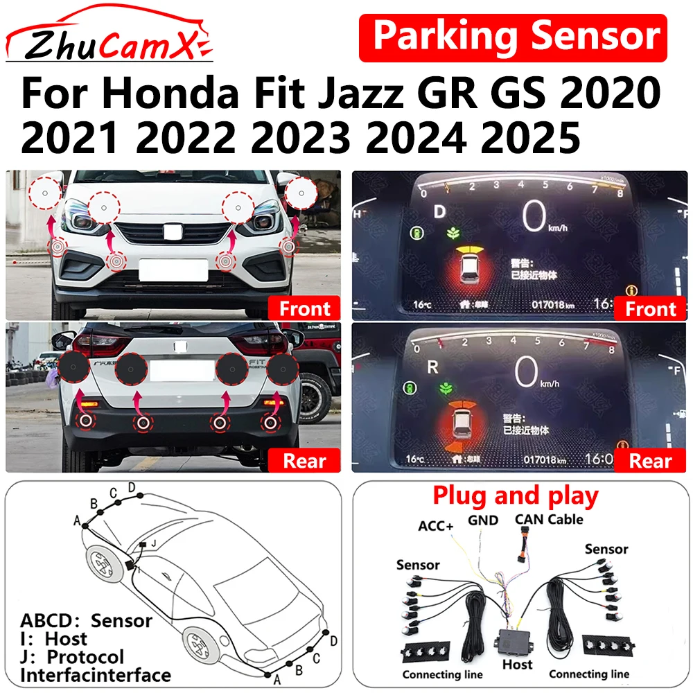 ZhuCamX for Honda Fit Jazz GR GS 2020~2025 Car Parking Sensor Front Rear Reverse Assist Reversing AID System Plug and Play