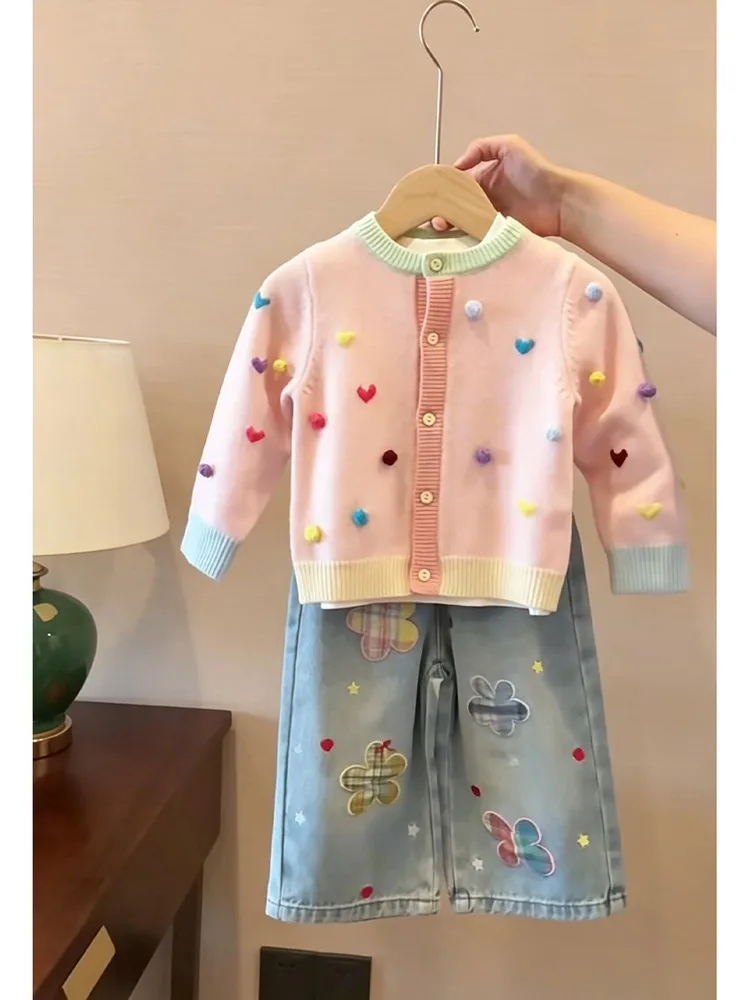 sweet-style-pink-knitted-cardigan-autumn-wear-for-girls-heart-shape-design-baby-sweater-cute-children's-outerwear-new-2026