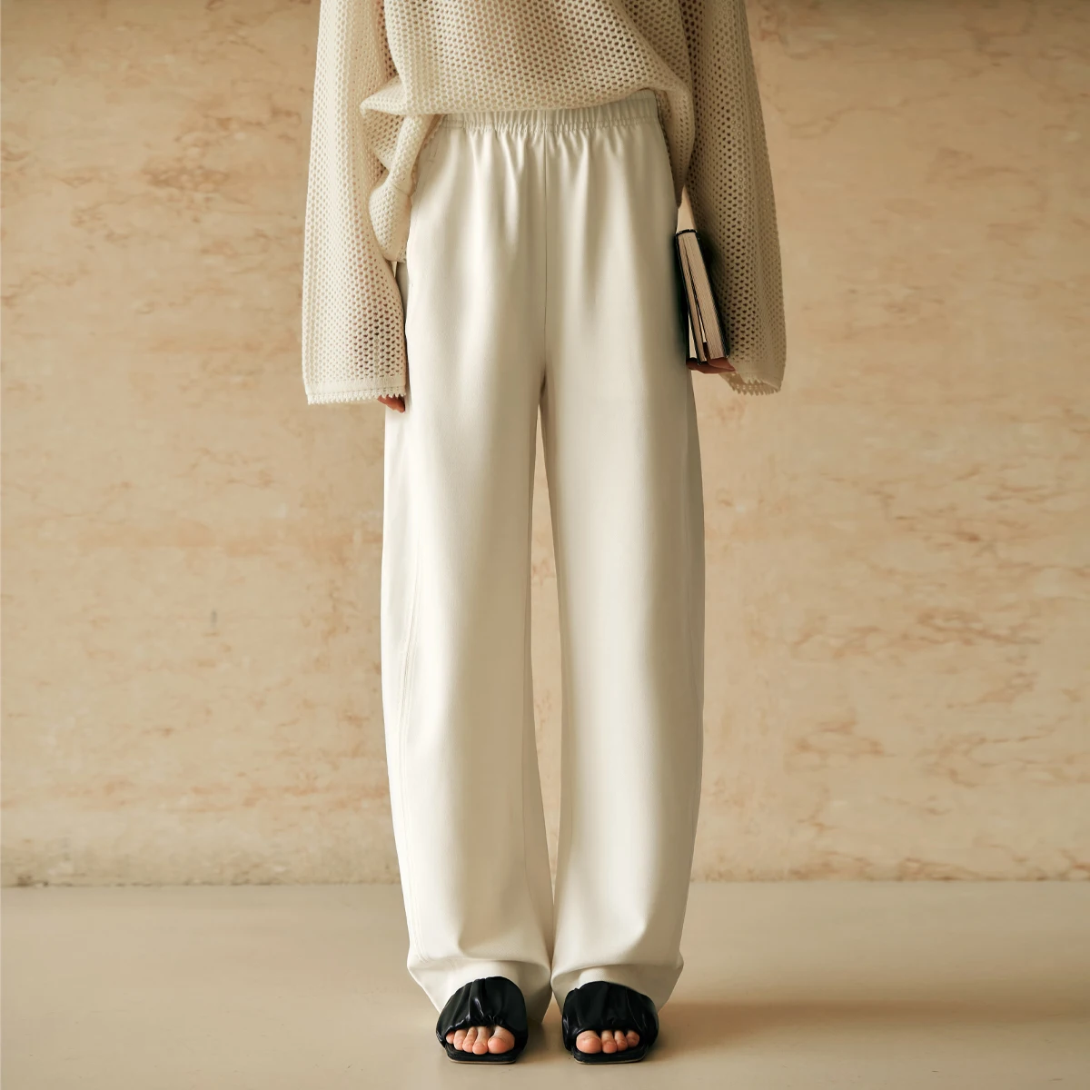 OLrain Solid Casual Pants For Women 2025 Fashion Loose Fit Full-Length Elastic Waist Pockets Sweat Pants Summer Pants M57CK95896