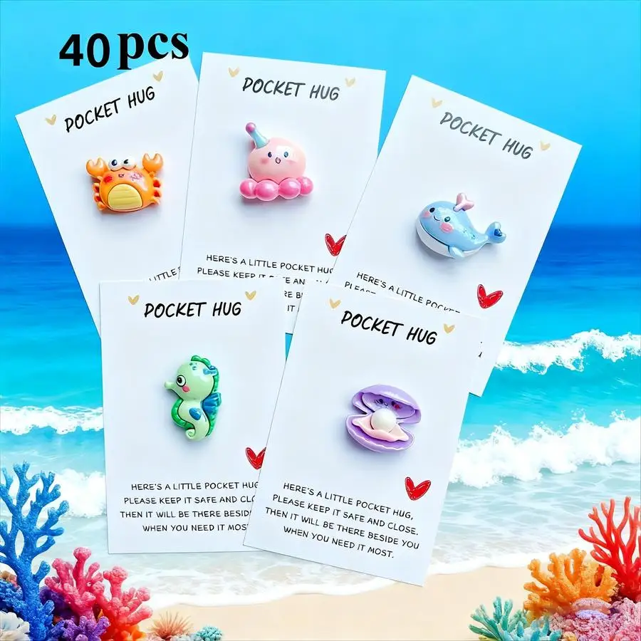 1/5/10/20/50/100pcs cute marine animal pocket hug cards, including seahorse, starfish, jellyfish, crab and other patterns, suita