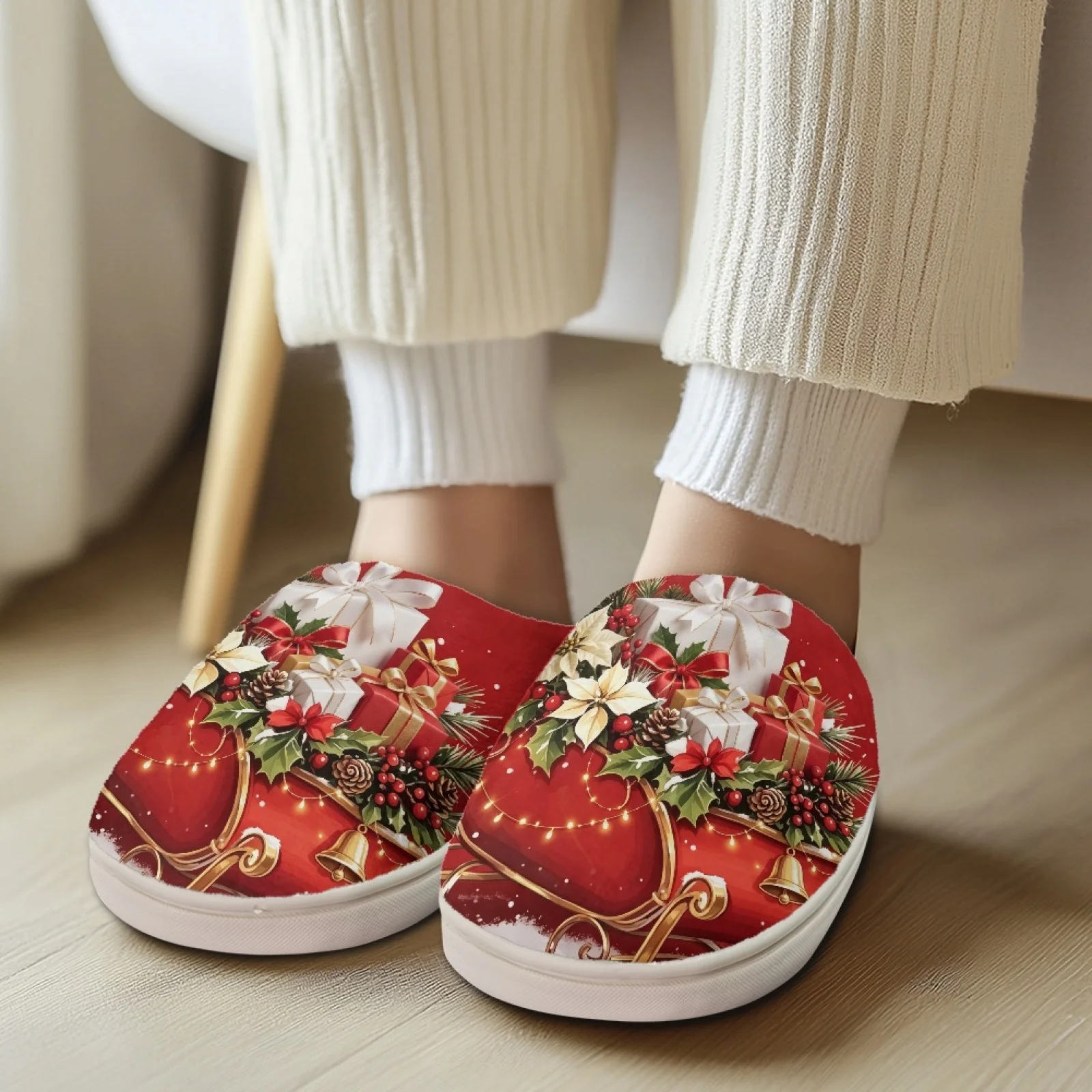 PENSTROLL Christmas Sleigh Gift Non-Slip Nurses Day Gift Slippers Wfh Cozy Essentials Slippers Fuzzy Slippers Size 35-47