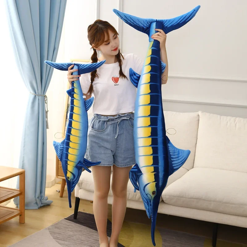 140CM Giant Simulation Bluefin Tuna Plush Toys Stuffed Soft Tunny Long Pillow Lifelike Marine Fish Doll Creative Decoration