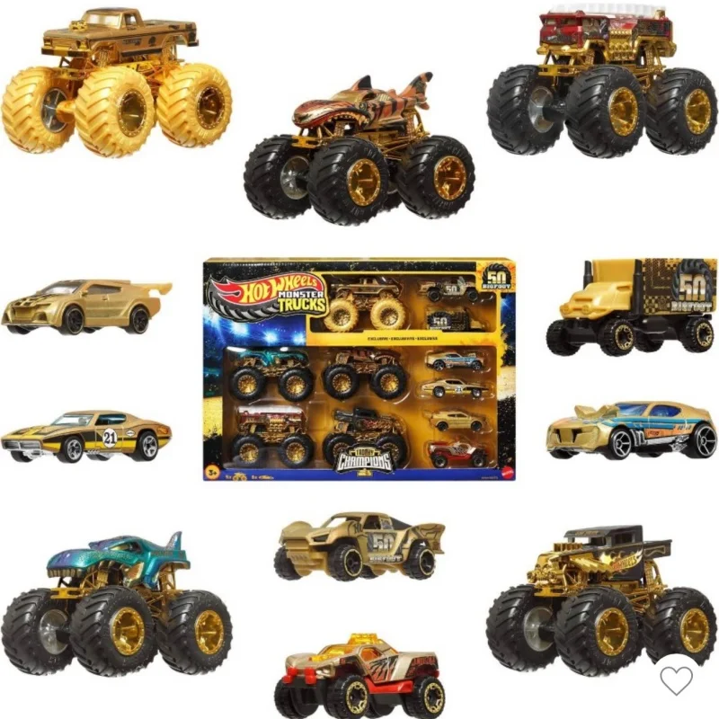 

Hot Wheels Monster Trucks 50th Anniversary Commemorative Set Tiger Shark Diecast Toy Car Model Kids Bigfoot Exclusive Collection