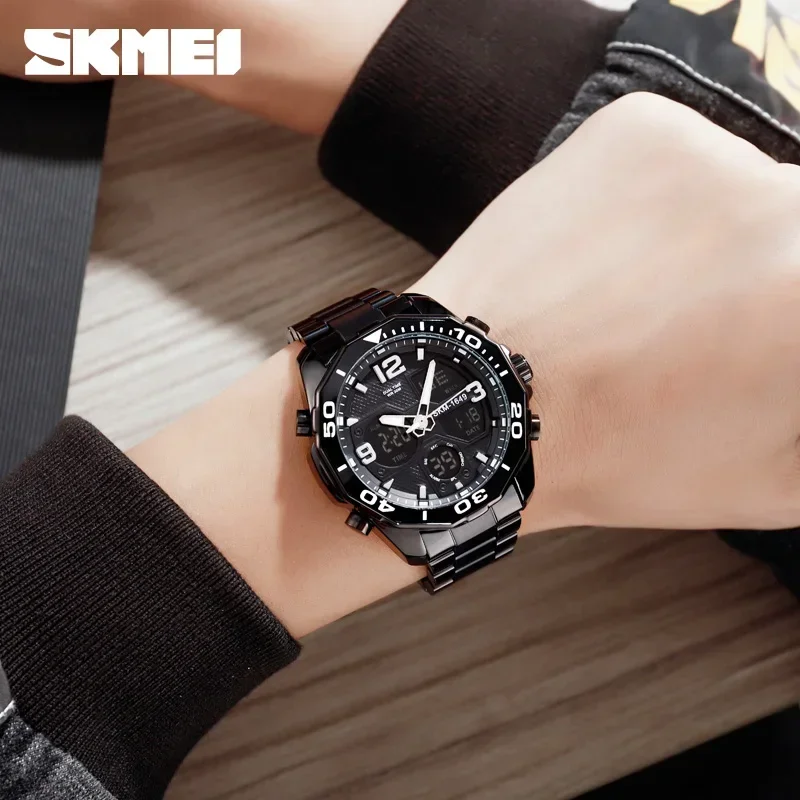 SKMEI 1649 Rotatable Ring Quartz Digital Men Wristwatches Chrono Alarm Male Clock reloj hombre Dual Movement Sport Mens Watches