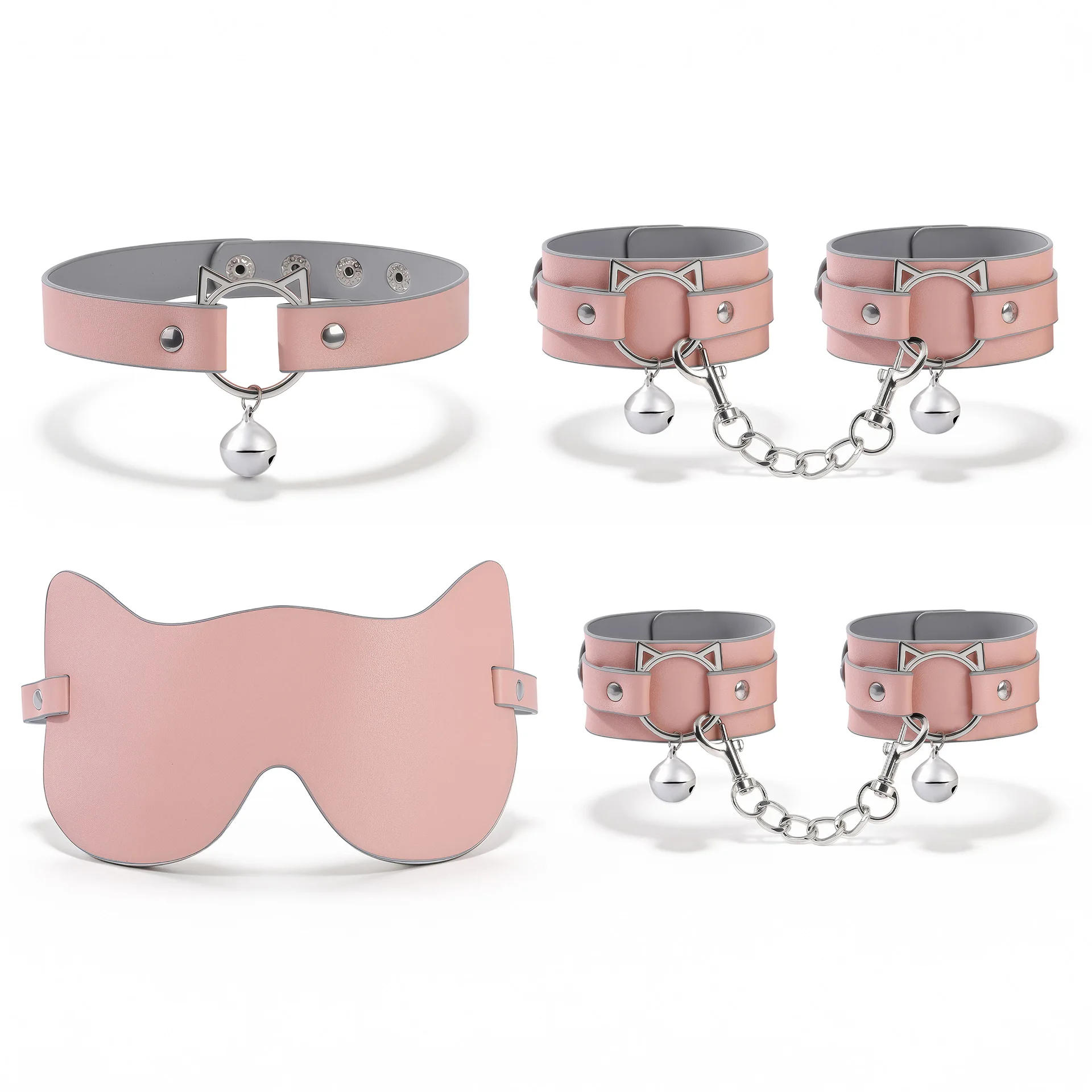Kitten Play Set BDSM Bondage Gear Cat Mask Choker Collar with Bell Handcuffs Ankle Cuffs Slave Role Play Sex Toy for Women