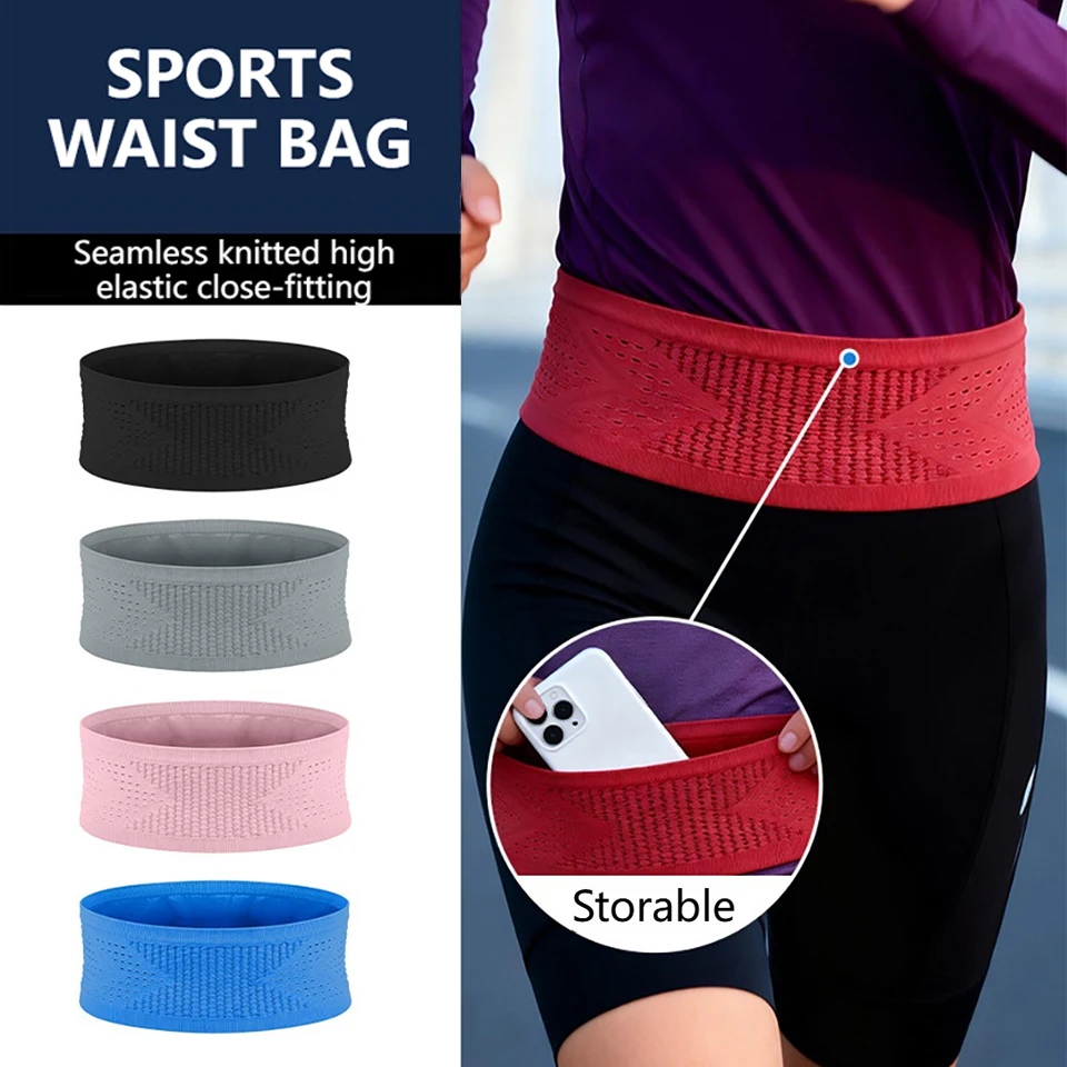 KoKossi Sports Waist Bag Seamless Invisible Elastic Multifunction Phone Fitness Running Lightweight Breathable Belt Bag Pocket