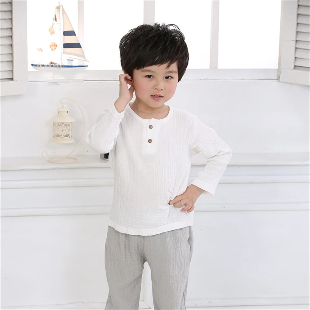 Children T Shirts Fashion Linen Pleated Boys T-shirt Child T-shirtS 2023 Summer Baby Boys Girls T-shirt Kids Clothes