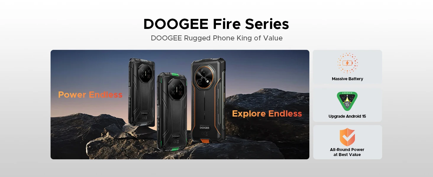 Phone robust DOOGEE Fire 7 5G Gemini AI 36Go (6 + 30) 128 Go battery mAh dimension Smartphone