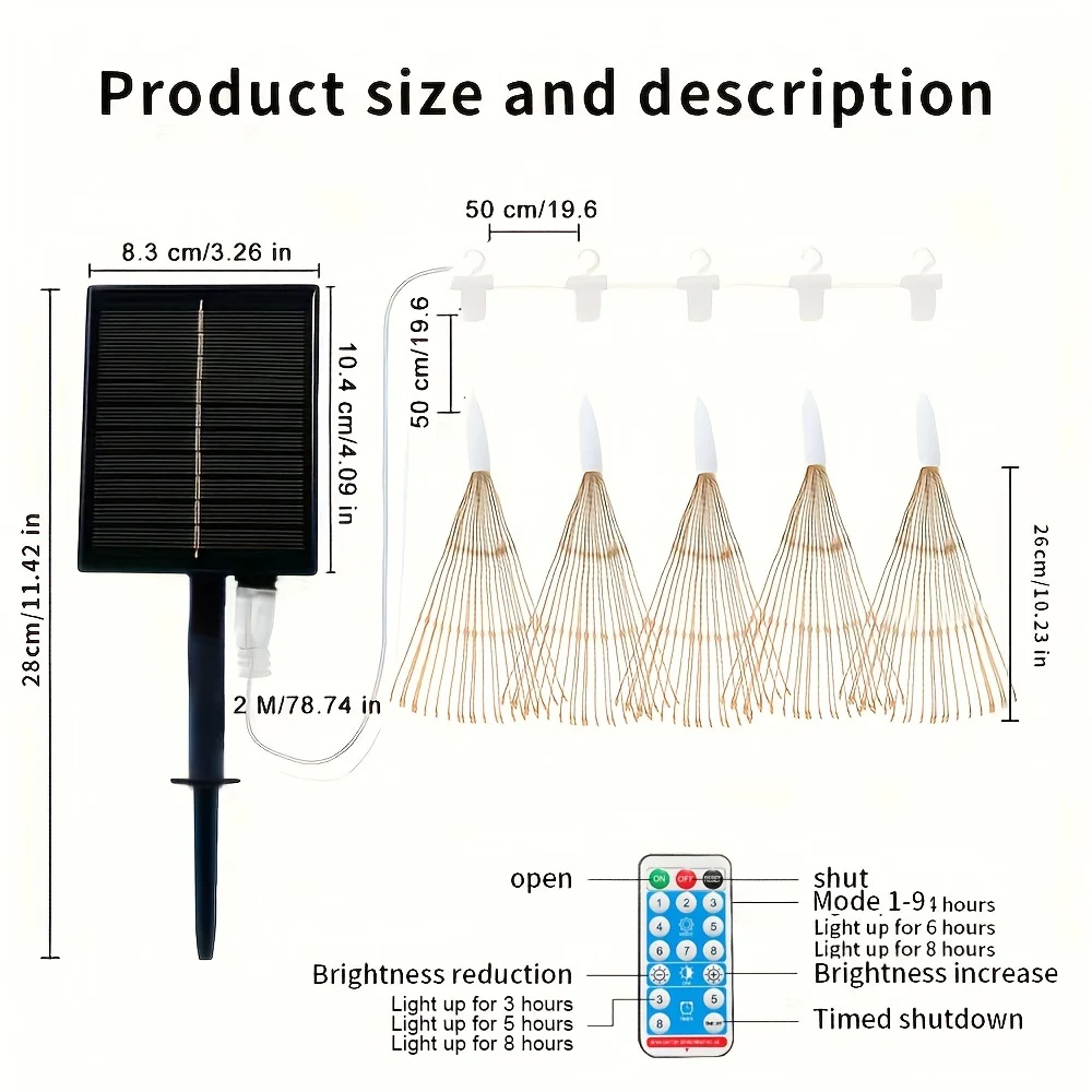 5pcs 450LEDs Solar Starburst Sphere Lights, Firework Lights Remote Control Timer 8 Modes Dimmable Waterproof Hanging Fairy Light