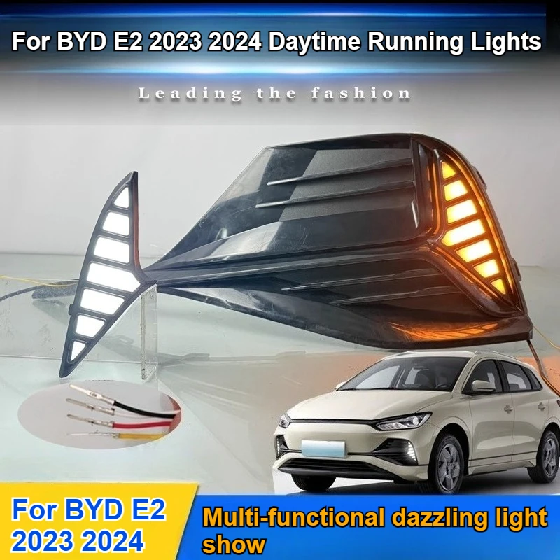 

For BYD Atto 2‌‌ E2 2023-2024 LED Daytime Running Lights Front Fog Lamp Frame Decorative Lights Yellow Dymanic Turn Signal