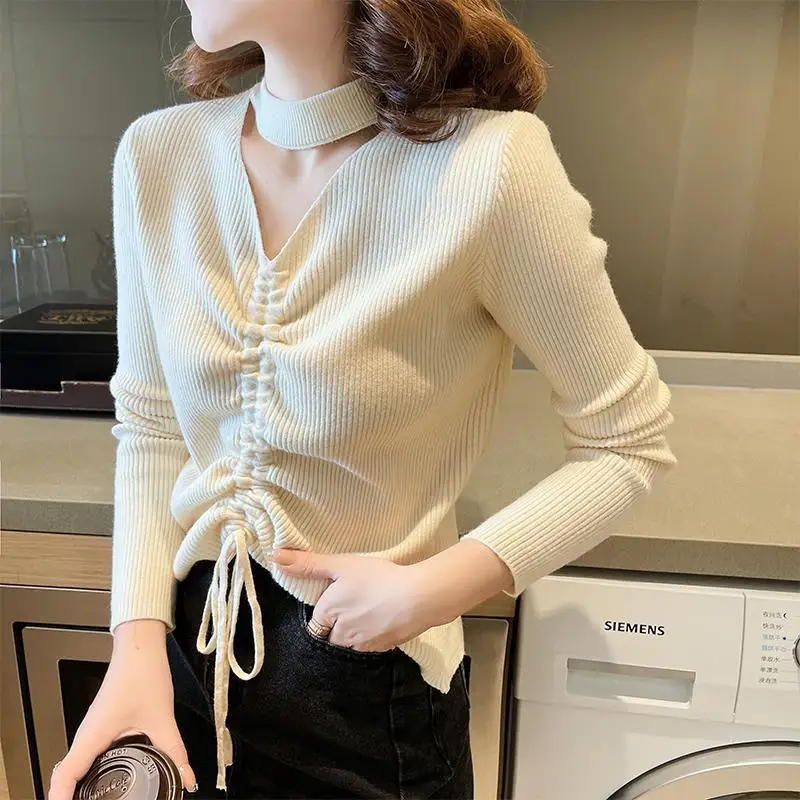 Fashion O-Neck Lace Up Bow Hollow Out Shirring Blouse Women's Clothing 2023 Autumn Winter New Casual Pullovers Sweet Shirt