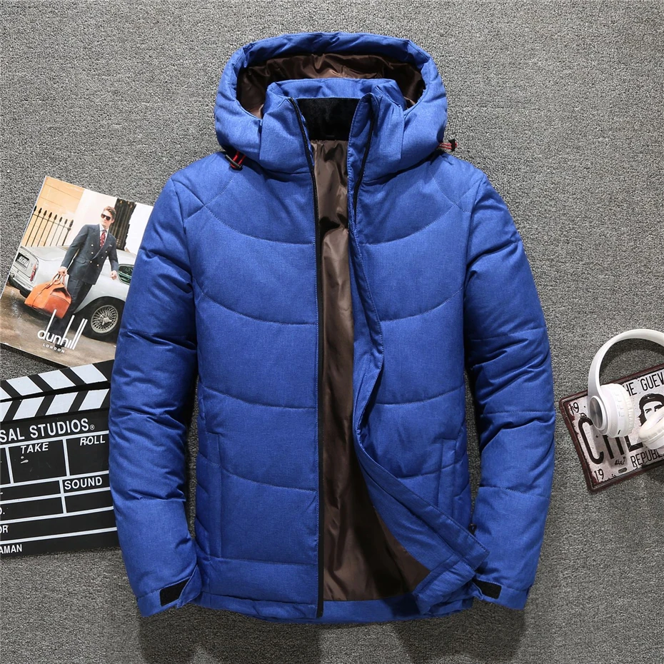 Winter Down Jacket Men Puffer Jacket Solid Color Down Coats Male Winter Thick Hooded Down Coat Solid Color