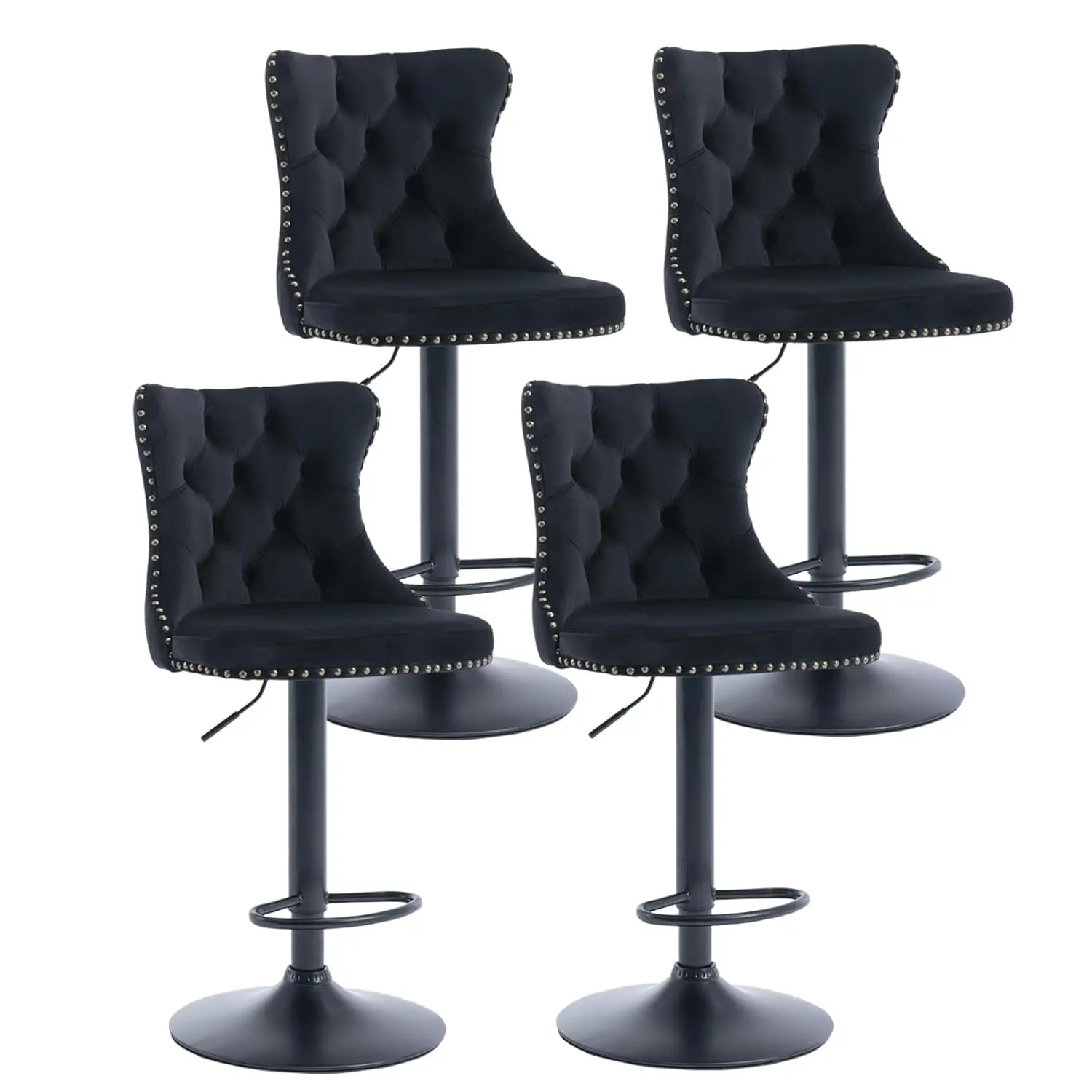 

Black Bar Stools Set Of 4, Adjustable Upholstered Counter Height Barstools With Back And Black Footrest, Modern, Customized