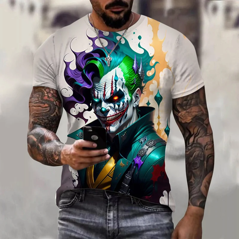 2024 Men\'s Summer 3d Clown Print T-Shirt Street Trend Hip Hop Short Sleeve Men\'s clothing Oversized t-shirt graphic t shirts