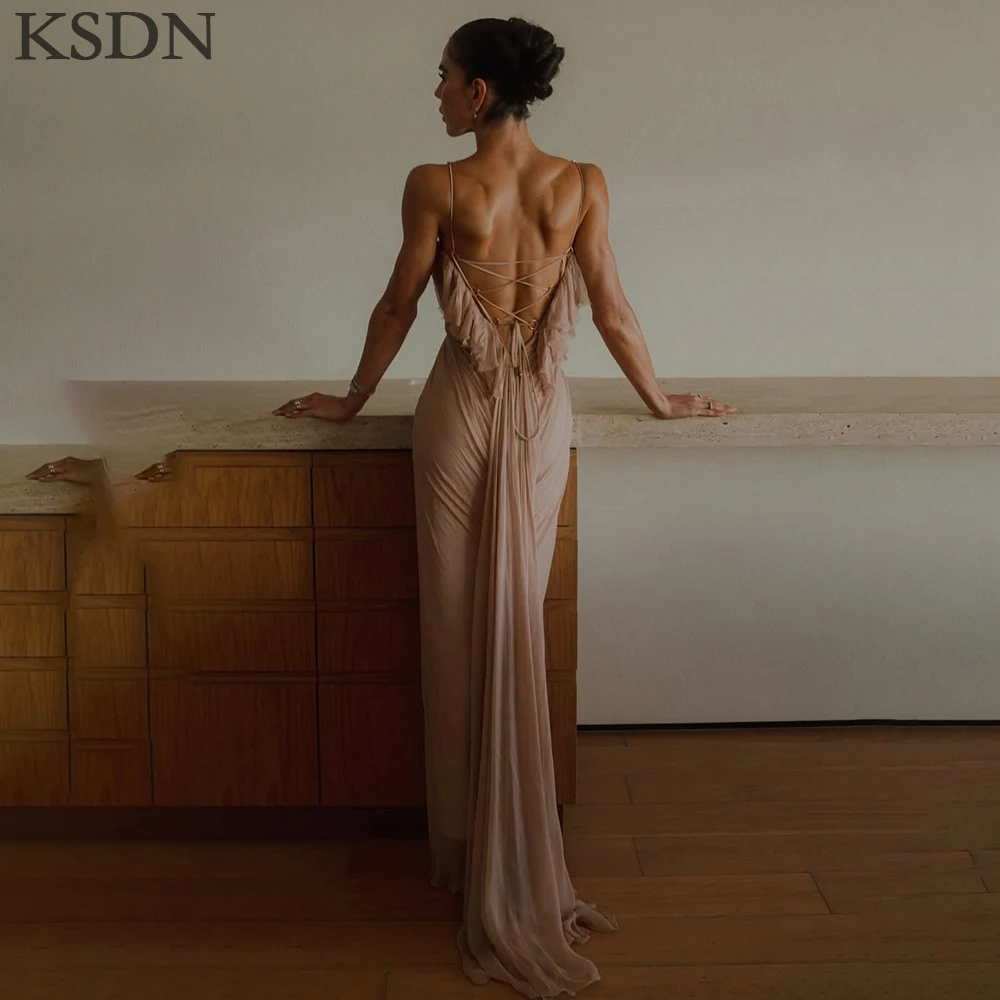 ชุดราตรีผ้าทูลล์เซ็กซี่ KSDN สายเดี่ยวเปิดหลัง แขนกุด จับจีบ สำหรับงานพิเศษ งานพรอม งานปาร์ตี้ ชุดเดรสผู้หญิง