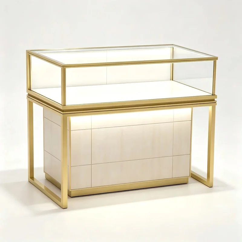 custom.MOOKOO Atelier Lumina LED-Lit Heavy Duty High Quality Marble-Accent Glass Back Etagere Shelf Jewelry Display Cabinet