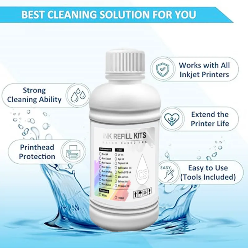 Cleaning Solution Wash Liquid Water-based Ink Printhead Cleaner Dye/Pigment/Sublimation Ink For Epson/HP/Canon/Brother Printer