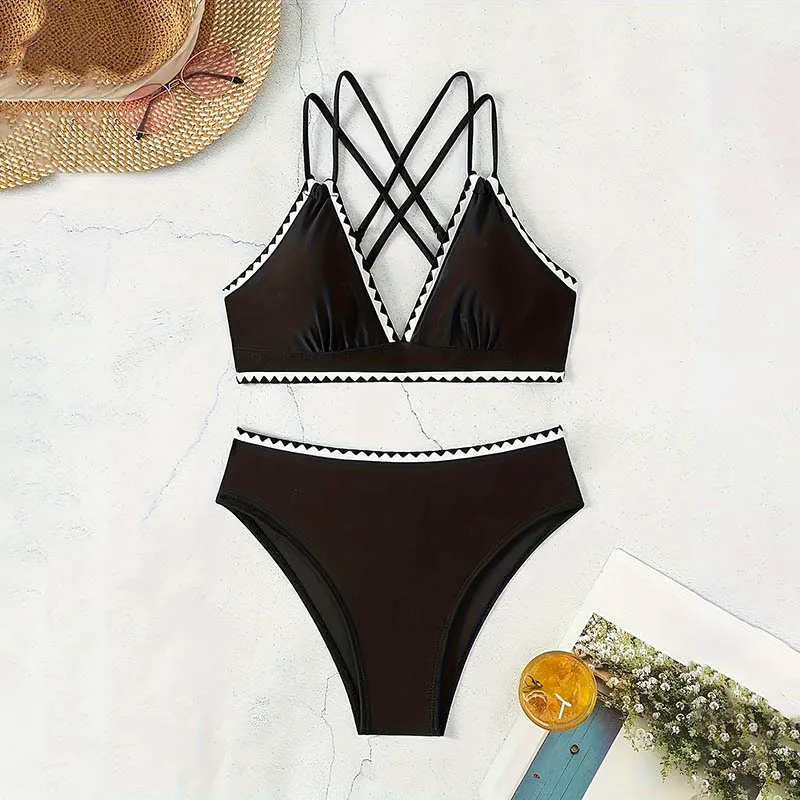 

2025 Новый купальный костюм на бретельках, сплошной цвет, разделенный купальник из двух частей, микро бикини