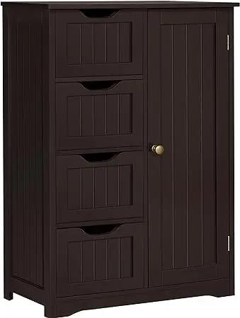 

Large Bathroom Floor Cabinet with 4 Drawers and Single Door Cabinet, Freestanding Storage Cabinet for Living Room Kitchen