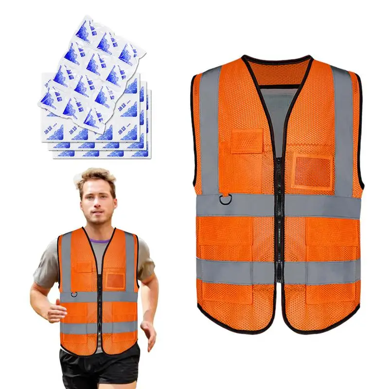 Cooling Safety Vest Summer Reflective Cooling Jacket Safety Vests Mesh Design Air Conditioning Vest With Pockets Physical