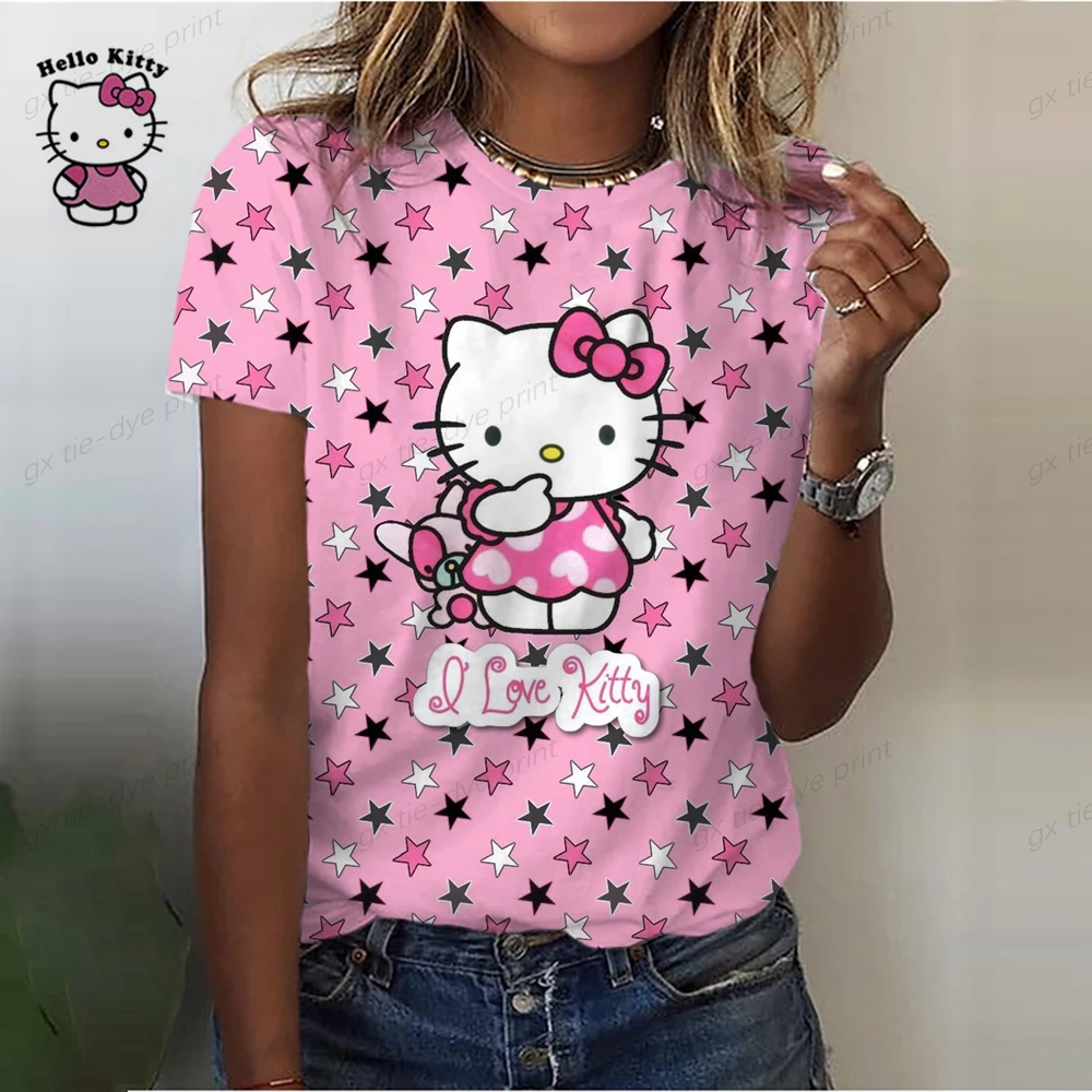 

Women T-shirt Cute Hello Kitty Funny Cartoon T-shirt Harajuku Graphic Ulzzang T-shirt 90s Print T-shirt Fashion Aesthetic Top Te