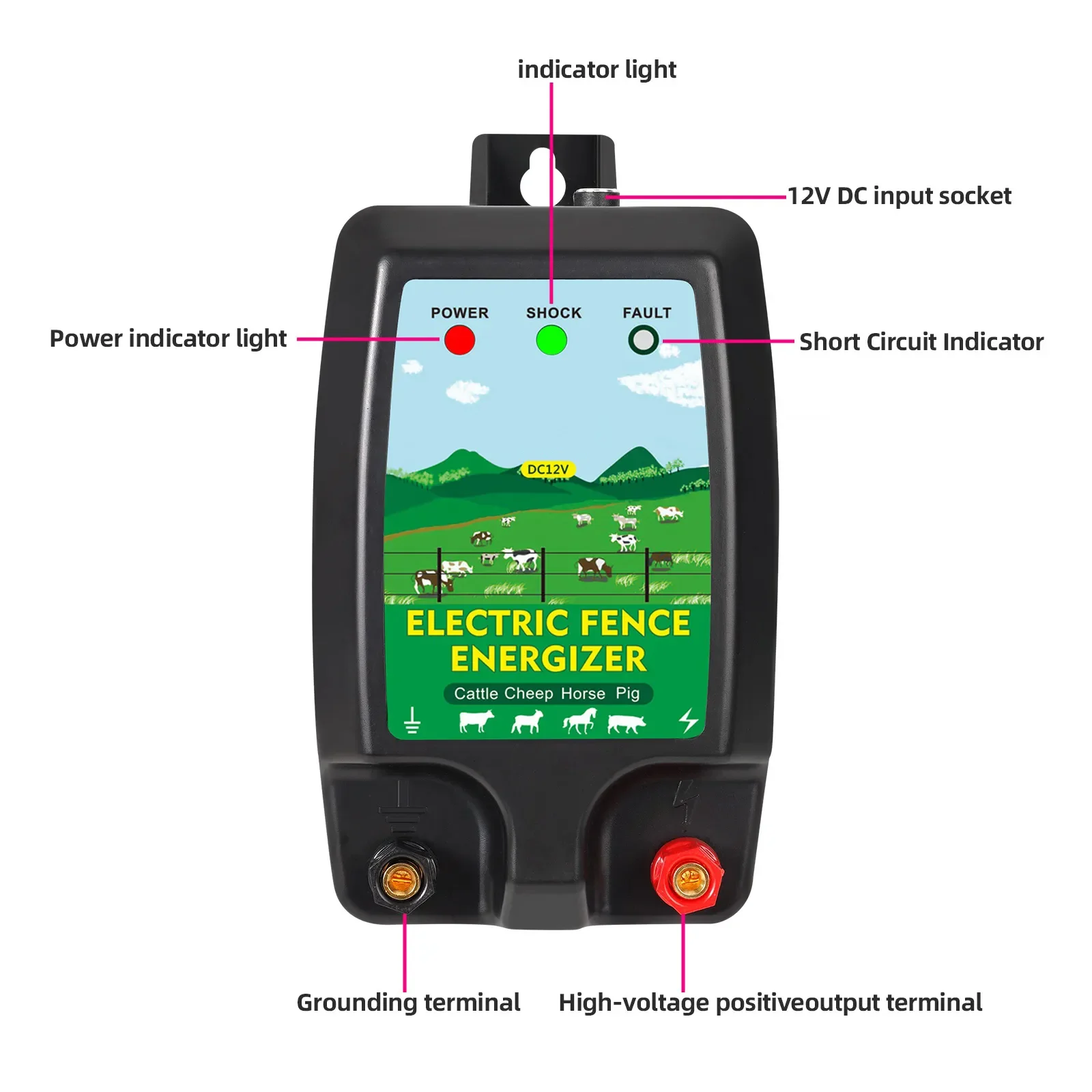 Electric Fence Energizer - 10KM High Voltage Controller for Livestock Sheep, Cattle, Horse, Poultry