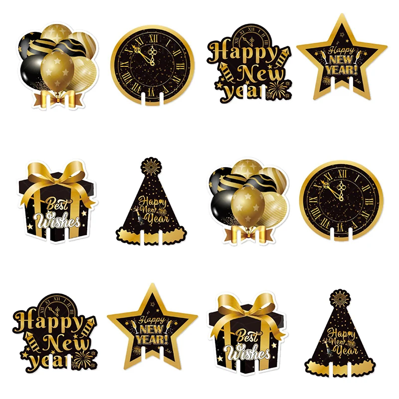 12pcs Wine Glasses Topper Champagne Glasses Decorative Cardstock New Year Party Decorations Wine Glass Identifier Charm Paper