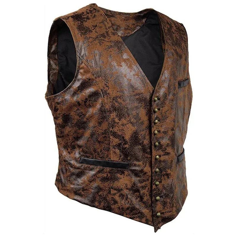 Vintage Men\' Medieval Button Vest Faux Leather Single Chest Sleeveless Knight Costume Role Play Waistcoat