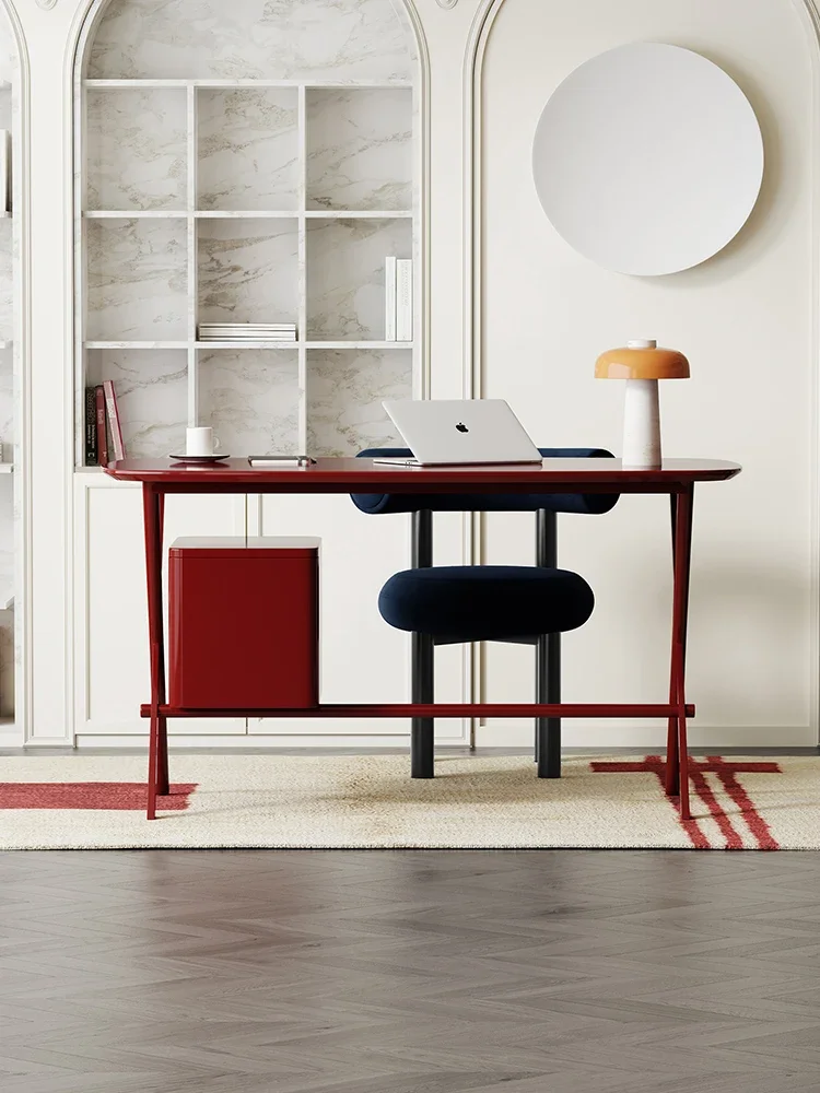 Simple Modern Italian Affordable Luxury Style High-End Red Solid Wood Paint Study Desk