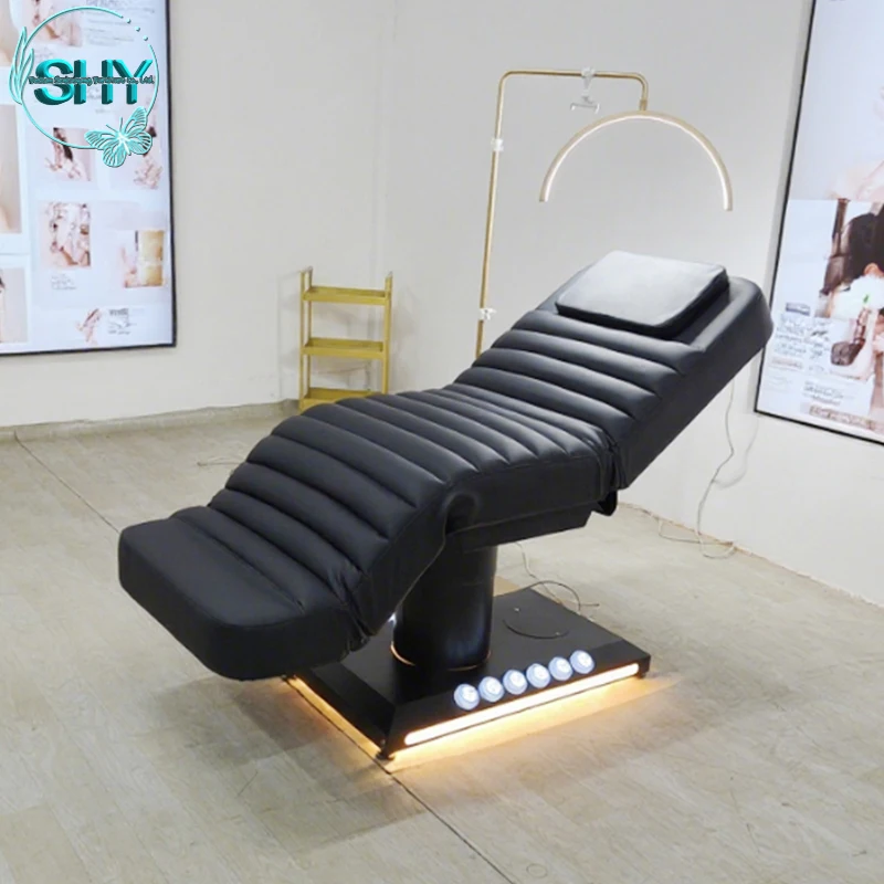 

Черная Роскошная Современная Металлическая Косметологическая Кушетка-Кровать для Массажа и Процедур с Электроприводом, Расширяемая, для Наращивания Ресниц и Косметологических Процедур