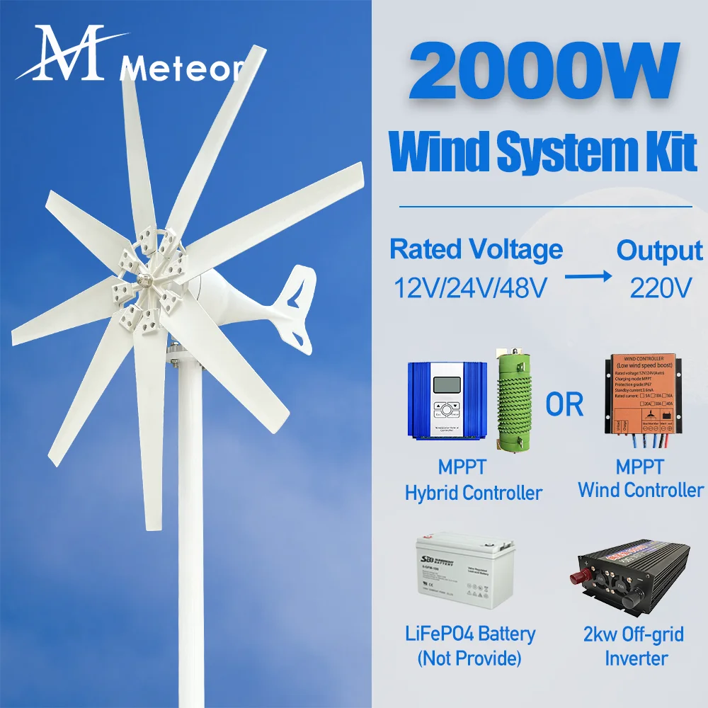 gerador de energia de turbina eolica sistema fora da rede kit completo em casa carregador mppt 12v 24v 48v saida 220v 230v 240v 2000w 01