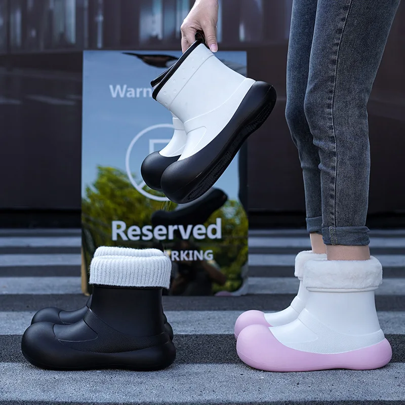 

New Women Fashion Mid-calf Rain Boots Waterproof Female EVA Rainboots Outdoor Slip-on Water Shoes Wellies Boots Non-slip