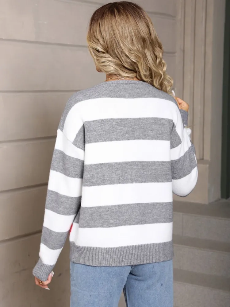 Women Knit Cardigan Sweater Coat 2025 Autumn Winter Long Sleeve V-Neck Print Button Top Knitwear Female Outerwear Jacket