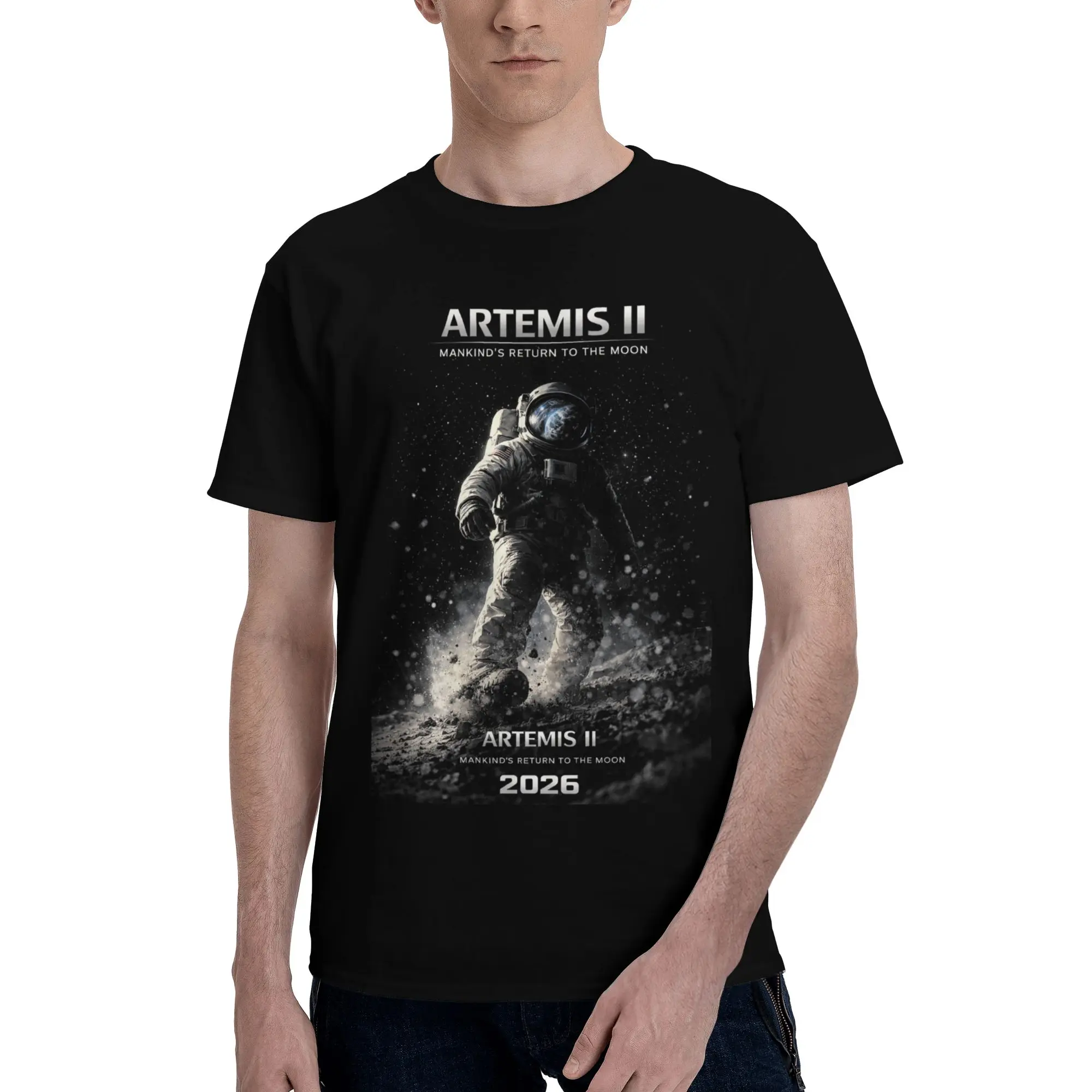 Astronaut Mission to The Moon 2026 Rocket  Graphic Funny 100% Cotton T-Shirt Artemis ii Tops Tees For Men