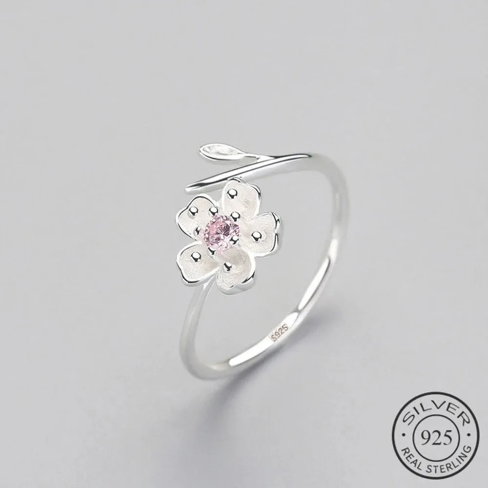 BF CLUB  Silver Color Zircon Enamel Plum Flower Adjustable Ring Elegant Fine Jewelry For Women Romantic Party Bijoux