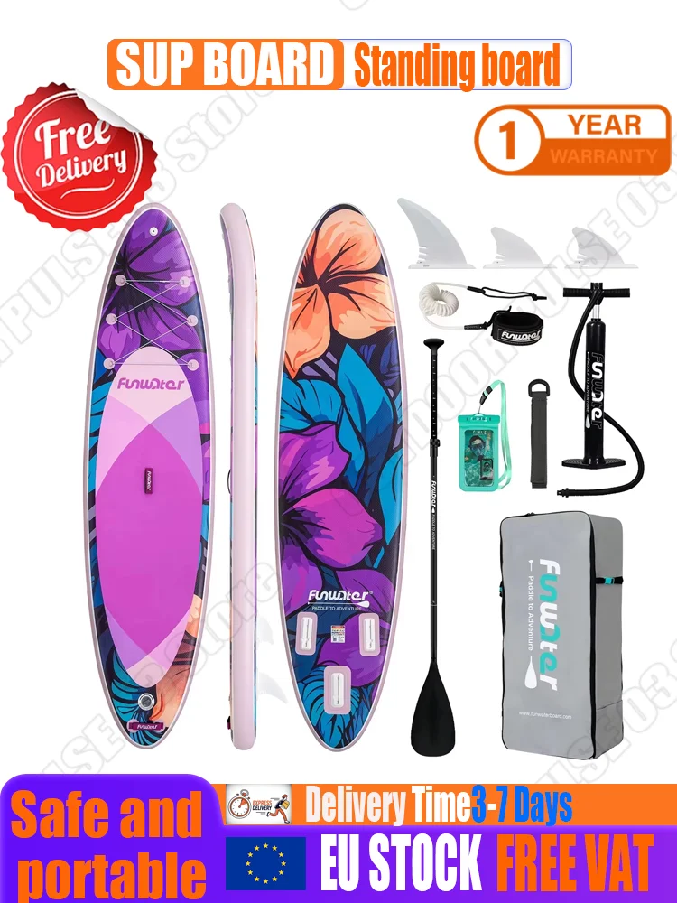 Ultraleichtes aufblasbares Paddleboard 335*83*15 cm mit 3 Gleitflossen für zusätzliche Stabilität aus PVC, geeignet für Erwachsene, Wassersport, Yoga, Angeln, Reisen. Der rutschfeste EVA-Boden.