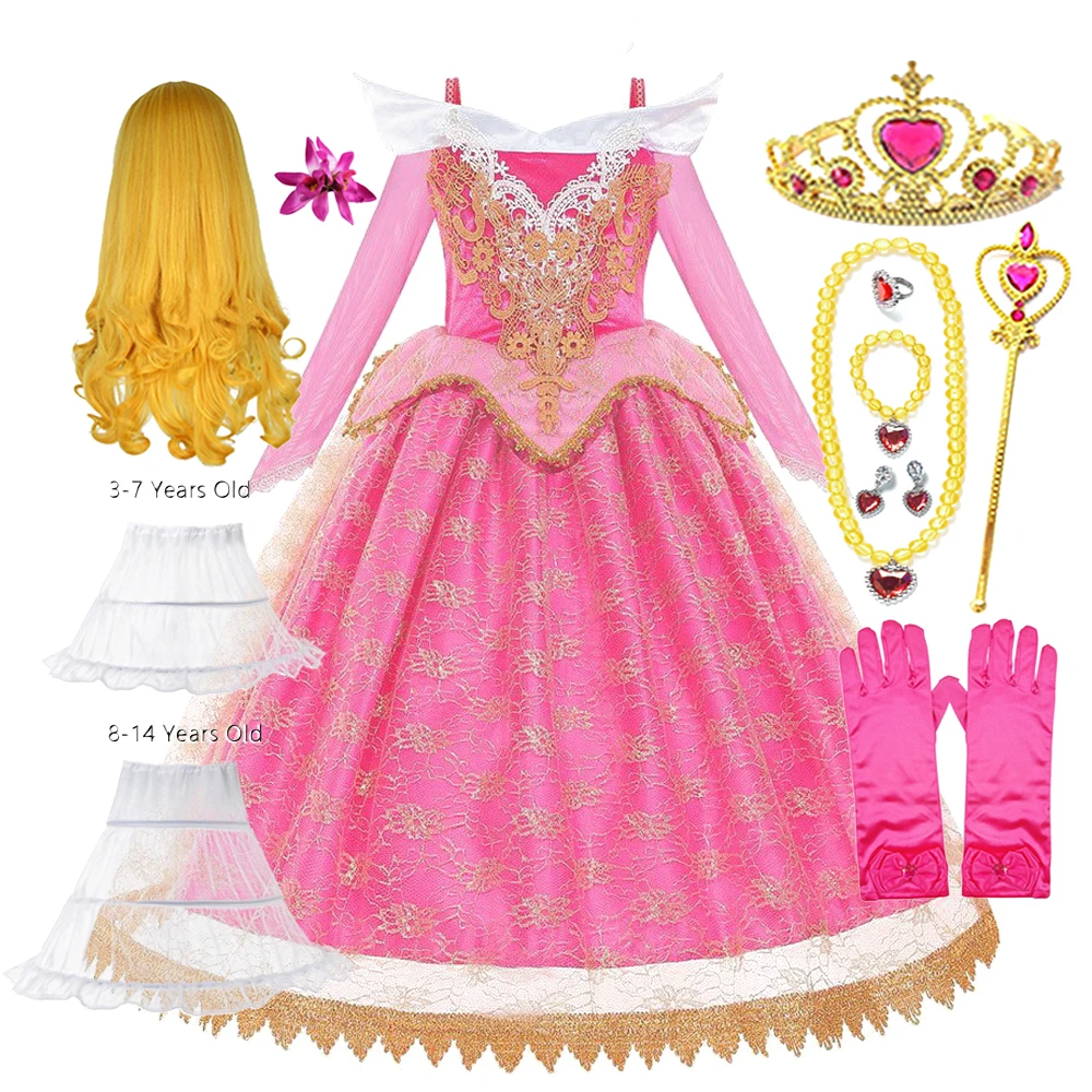 

Sleeping Beauty Girls Cosplay Dress Long Sleeve Off Shoulder Kids Christmas Party Princess Clothing Halloween Aurora Costume