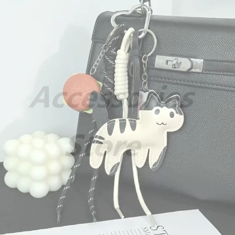 Cartoon Chocolate Cat Keychain Fashion Versatile Rope Knot Keyring Bag Pendant Backpack Hanging Decoration Car Key Holder