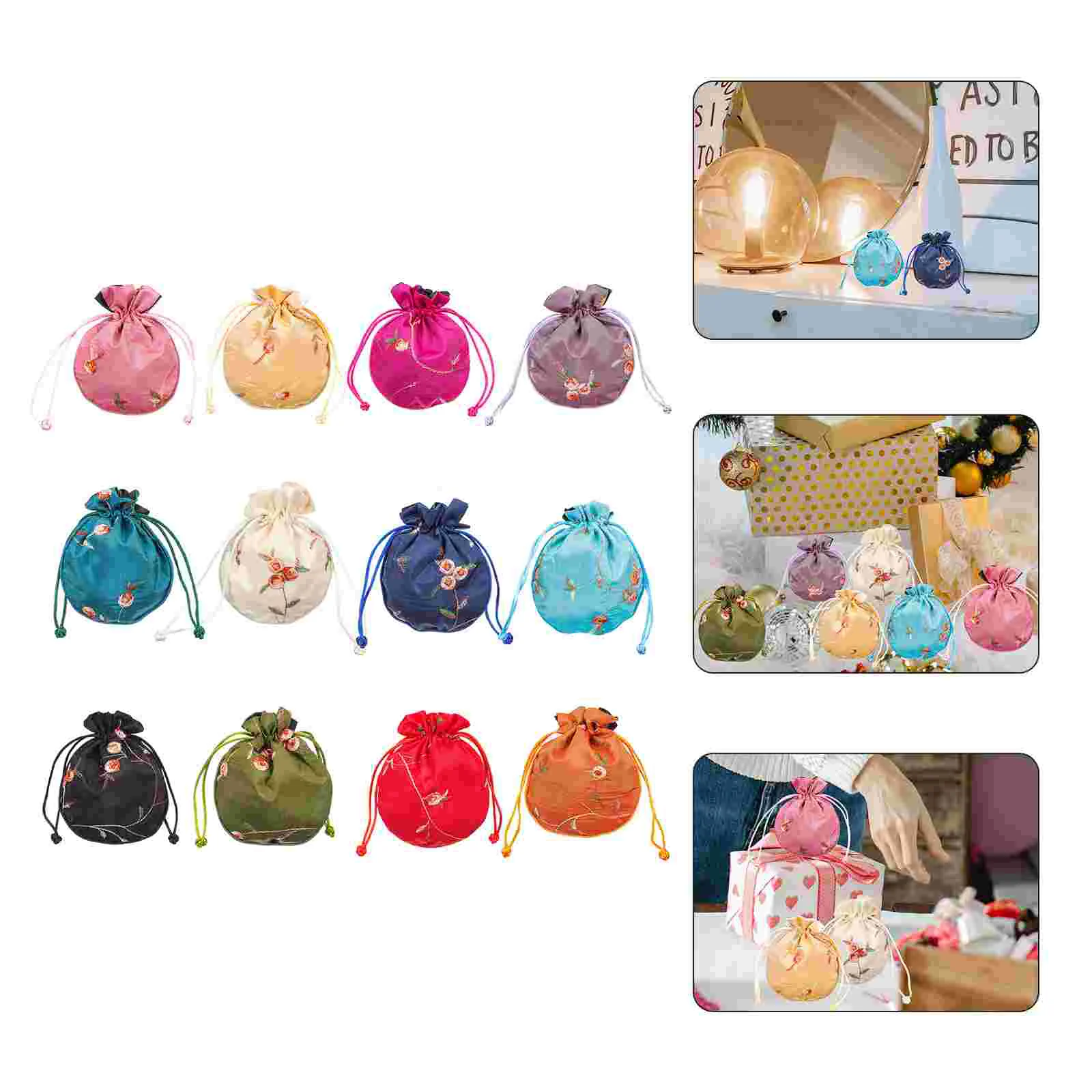 12 Pcs Puller Jewelry Bag Vintage Gift Purse Drawstring Pouches Bags Sample Brocade Silk