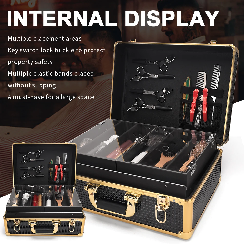 

Hairdressing Toolbox High-capacity Makeup Storage Case Curling Rod Scissors Comb With Lock Password Box Barber Tools