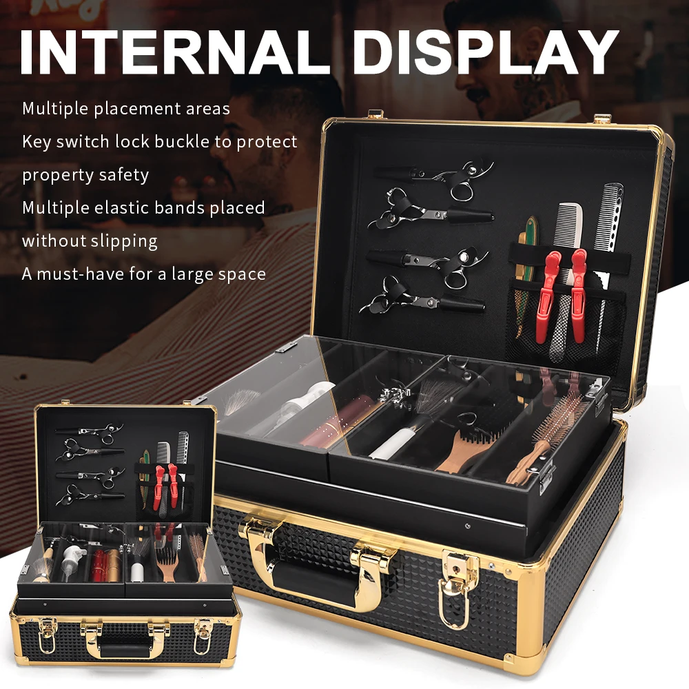 Hairdressing Toolbox High-capacity Makeup Storage Case Curling Rod Scissors Comb With Lock Password Box Barber Tools