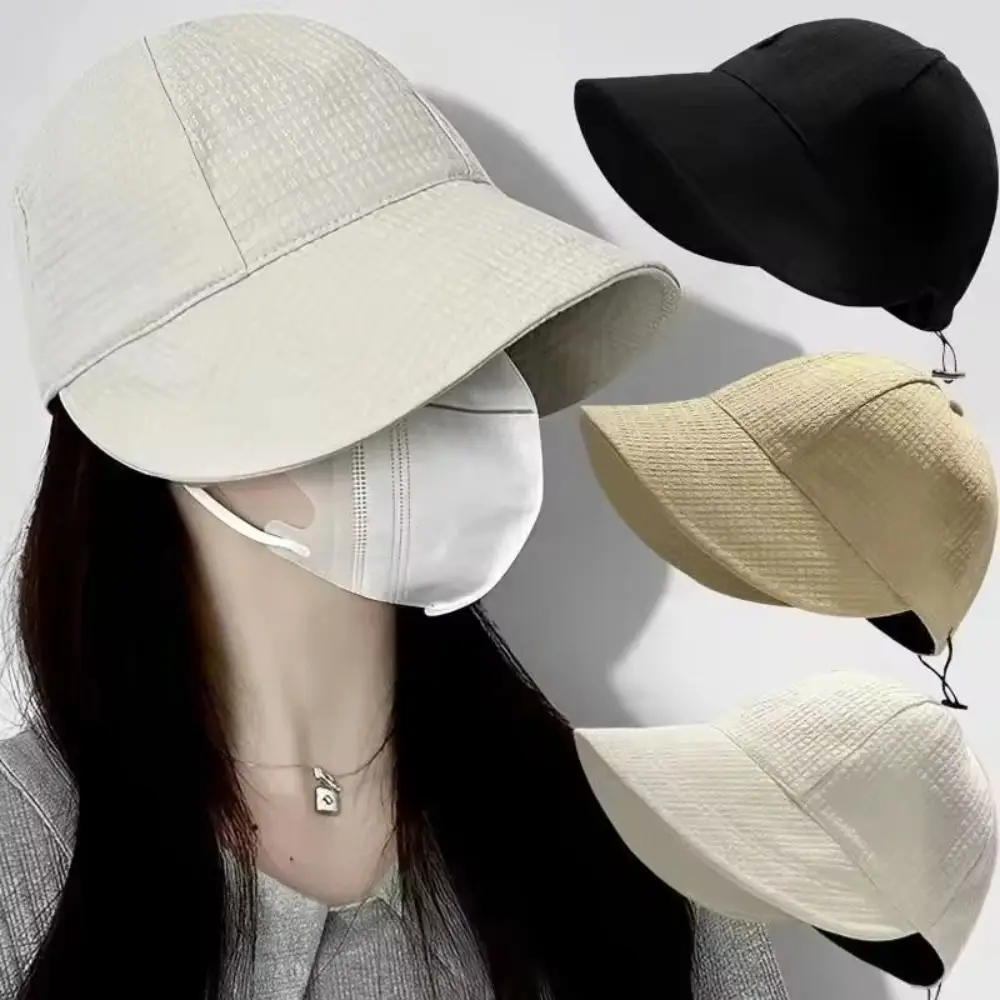 Fashion Waffle Sun Hat Wide Brim Foldable Beach Cap Adjustable Anti-UV Peaked Cap Summer