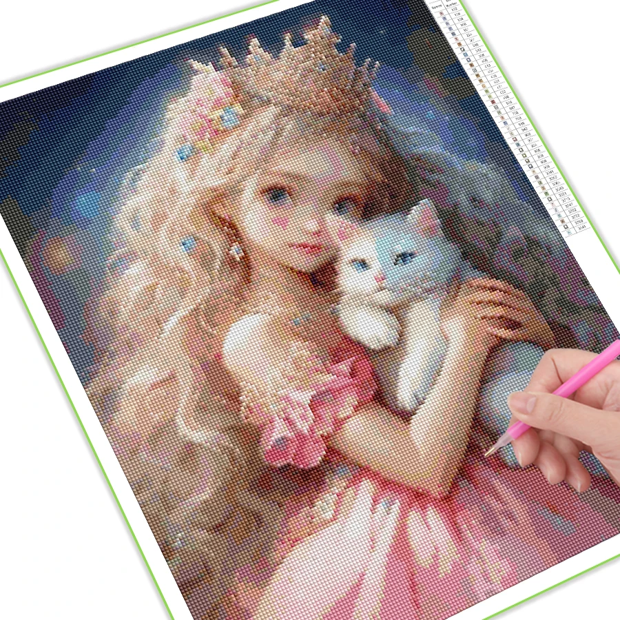 Diy Full Mosaic Art Girl Cat Diamond Painting Little Princess New Collection 2024 Pet Animals Rhinestone Embroidery Picture