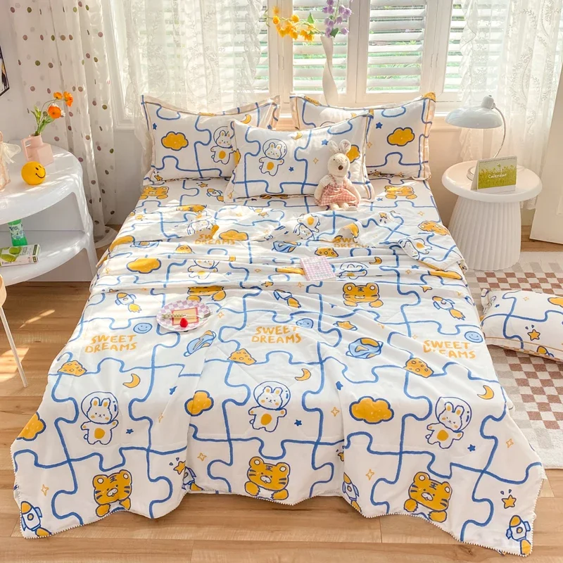 

Funny Cartoon Puzzle Pattern Home Quilted Quilt Kids Boys Girls Summer Bedroom Air-conditioning Thin Comforter Machine Washable