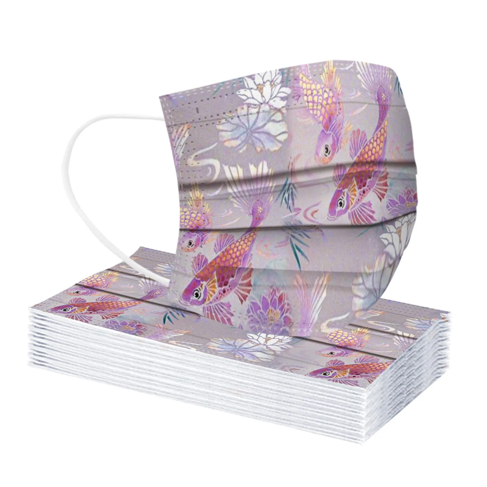 100 Pcs Adult Disposable Protective Mask Multi Layer Cotton Filter Design Face Mask Trendy Printed Pattern Fashion Casual Mask