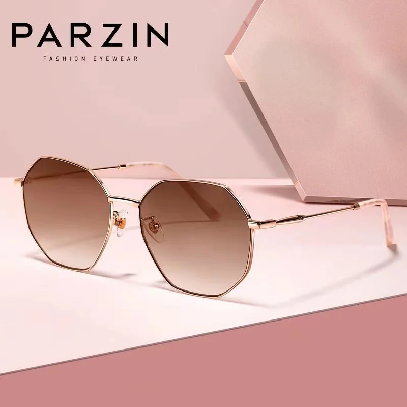 

PARZIN Luxury Sunglasses Women Brand Designer Polygon Metal Frame Sun Glasses Female Ladies Shades UV 400 With Case 8206